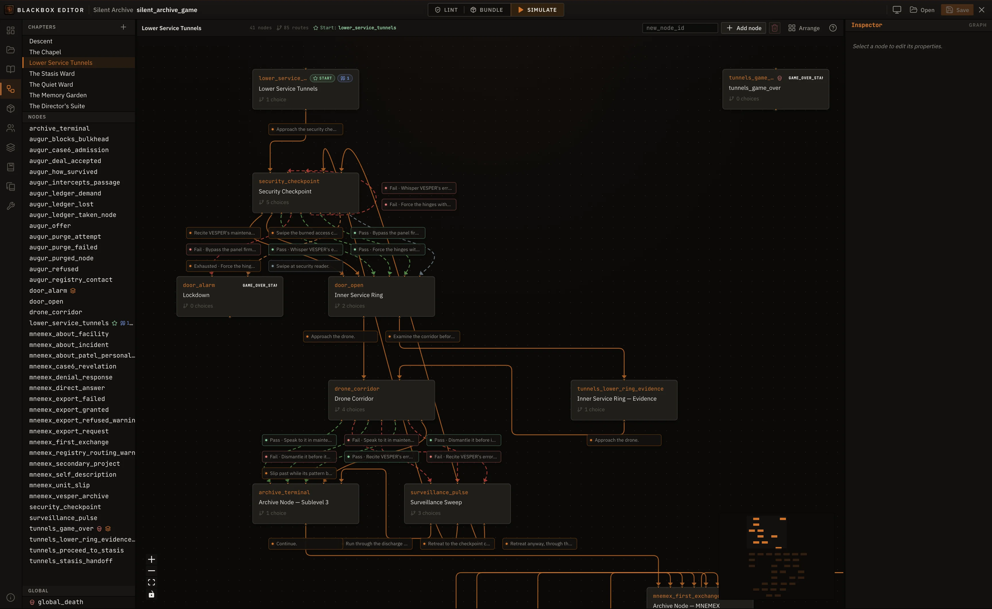 Blackbox Editor node graph view showing chapter structure