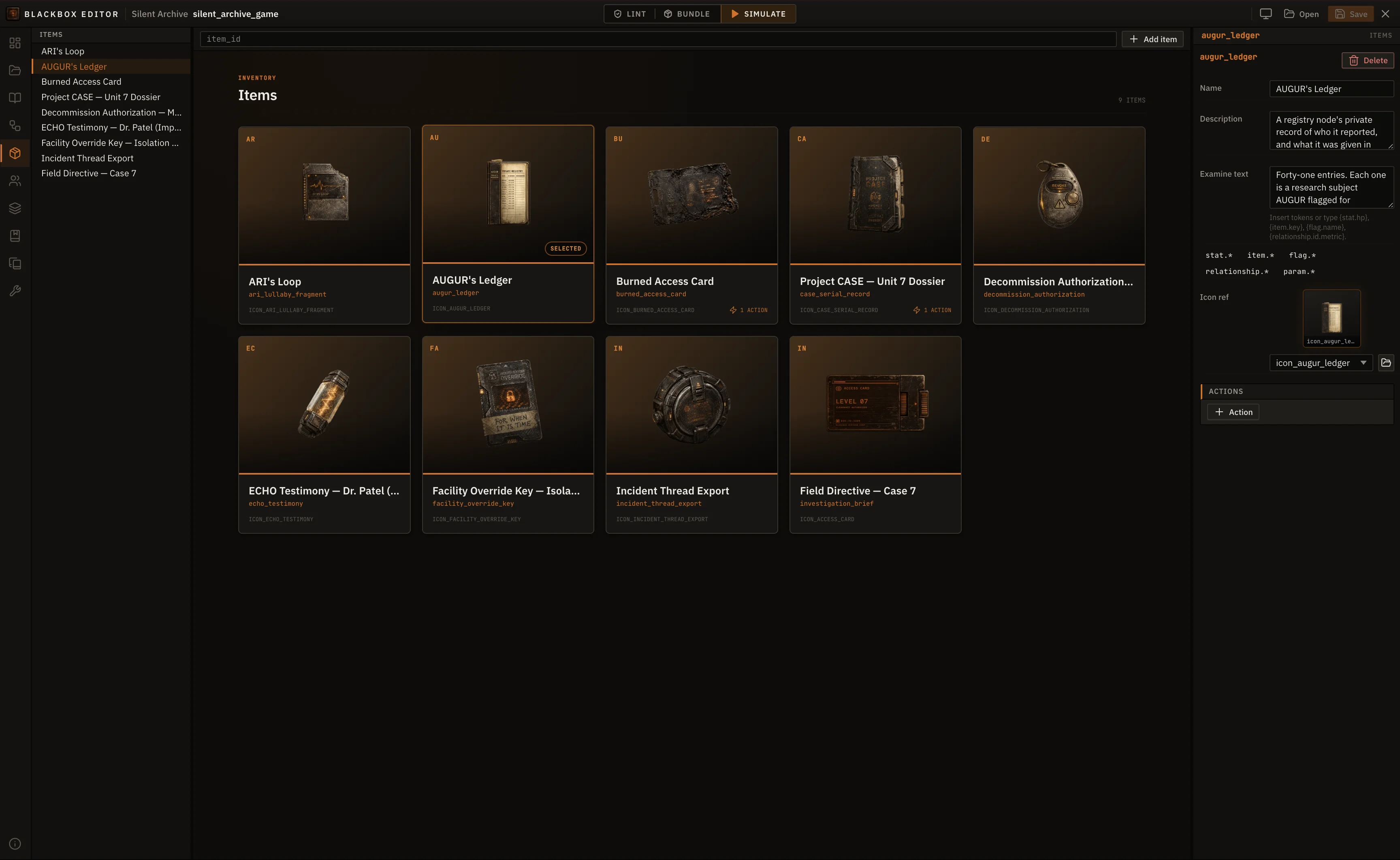 Blackbox Editor items and media library