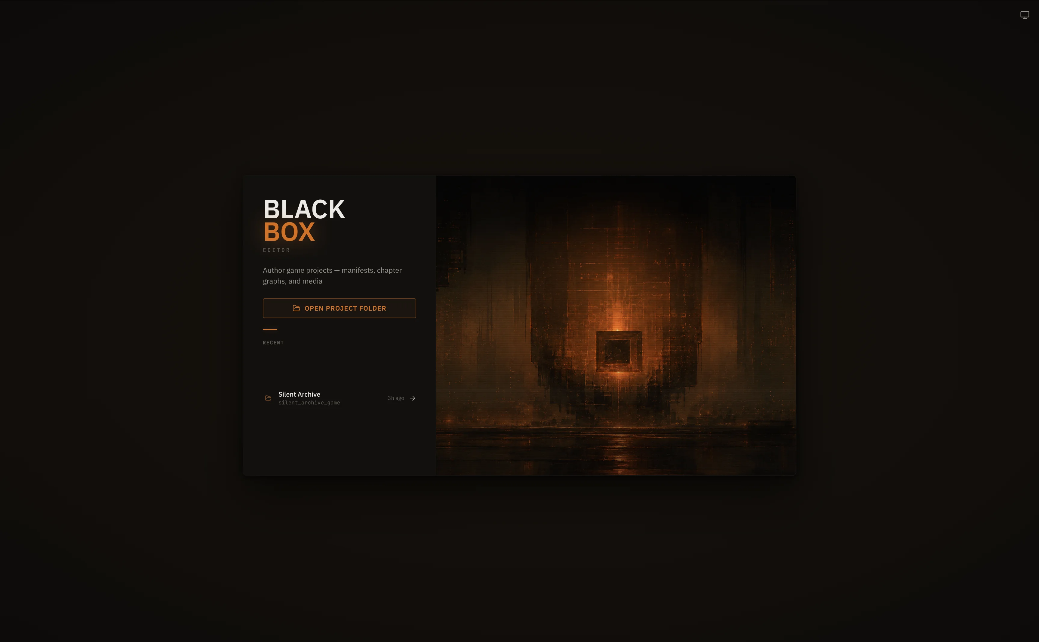Blackbox Editor project picker screen